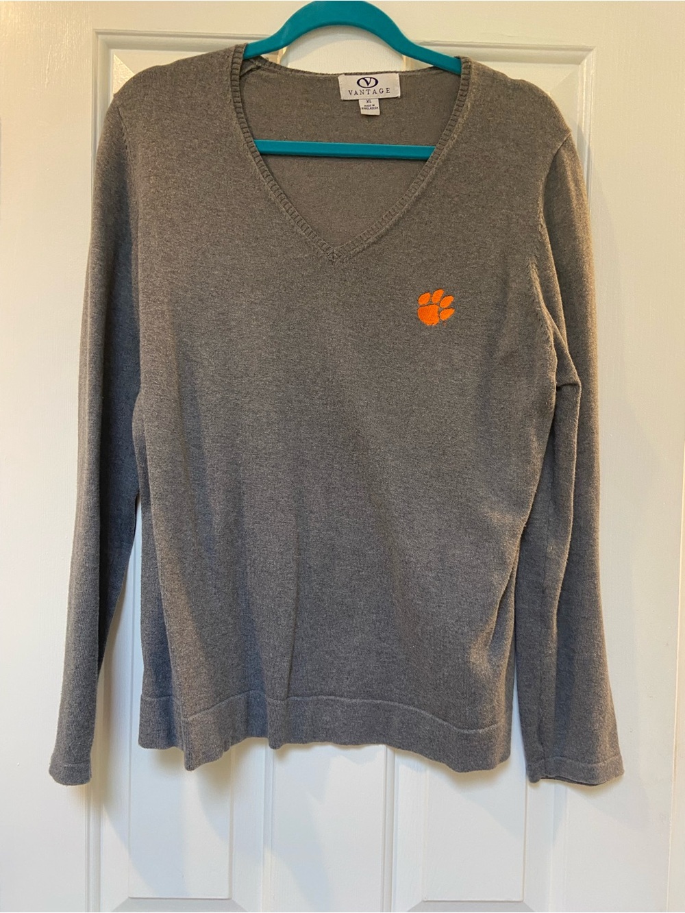 Women’s Clemson V-Neck Sweater with Orange Paw Logo